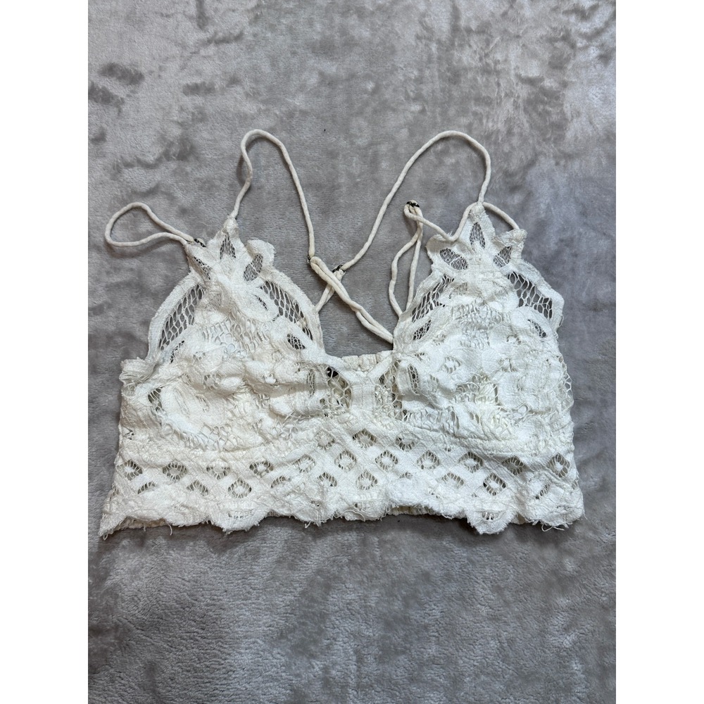 Free People FP One Adella Lace Bralette Cream Ivory Boho Smocked Back Crop Top